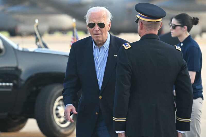 US President Joe Biden disembarks from Air Force One upon arrival at Delaware Air National Guard Base in New Castle, Delaware, July 5, 2024, as he travels to his home in Wilmington, Delaware. (Photo by SAUL LOEB / AFP) (Photo by SAUL LOEB/AFP via Getty Images) US President Joe Biden disembarks from Air Force One upon arrival at Delaware Air National Guard Base in New Castle, Delaware, July 5, 2024, as he travels to his home in Wilmington, Delaware. (Photo by SAUL LOEB / AFP) (Photo by SAUL LOEB/AFP via Getty Images)