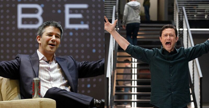 A la izquierda, Travis Kalanick, fundador y exCEO de Uber. A la derecha, Joseph Gordon-Levitt, interpretando el papel de Kalanick A la izquierda, Travis Kalanick, fundador y exCEO de Uber. A la derecha, Joseph Gordon-Levitt, interpretando el papel de Kalanick