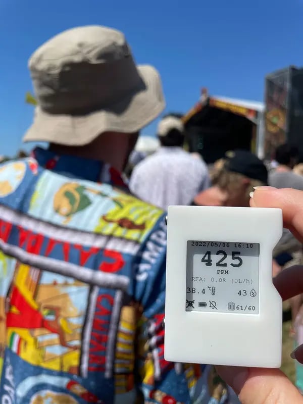 Los niveles de dióxido de carbono se mantuvieron bajos en el New Orleans Jazz Fest, que se celebró en mayo al aire libre.  Fuente: Emma Court/Bloomberg