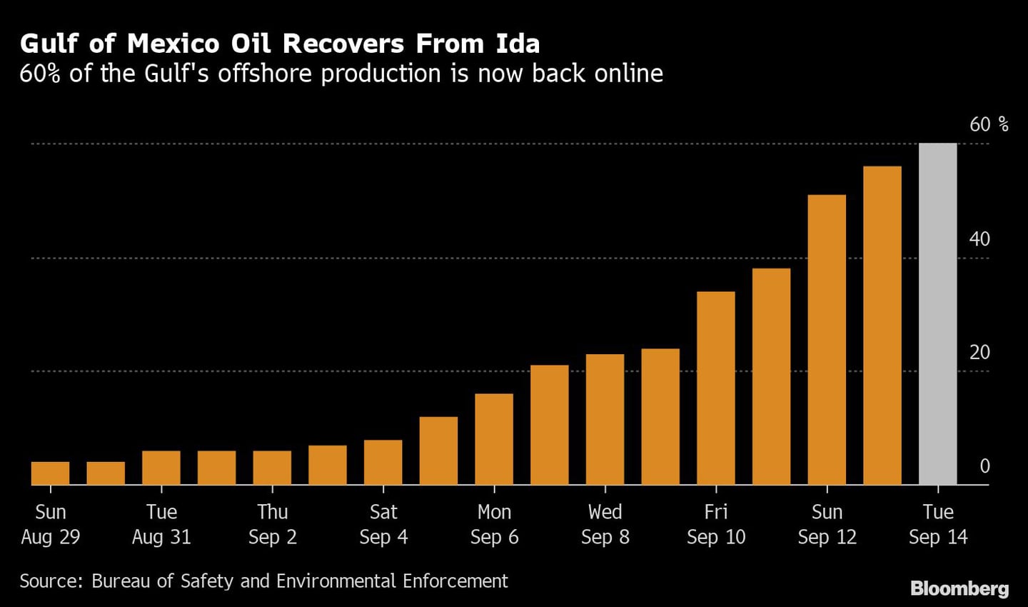 El petróleo del Golfo de México se recupera de Ida
El 60% de la producción en alta mar del Golfo vuelve a funcionardfd