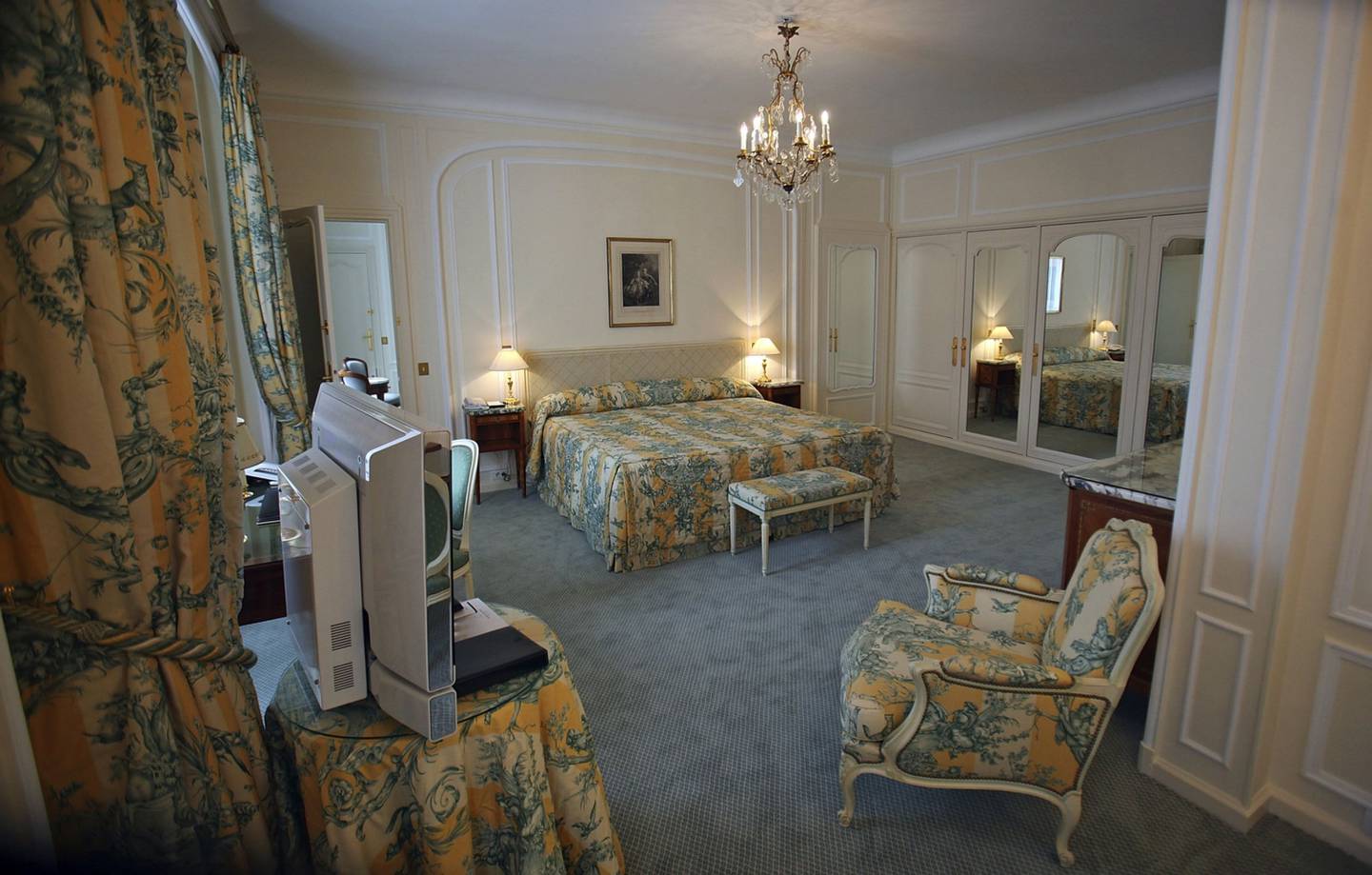 A bedroom suite is seen at Le Bristol hotel in Paris, France, on Tuesday, June 14, 2011. Eight deluxe French hotels were crowned with the rare distinction of "palace" status in May, a new industry classification for luxury that goes beyond a mere five stars. Four Paris hotels, the Bristol, the Meurice, the Park Hyatt and the Plaza Athenee made the list. Photographer: Simon Dawson/Bloombergdfd