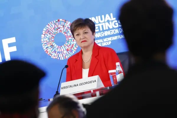 Kristalina Georgieva, directora gerente del Fondo Monetario Internacional (FMI), habló en una conferencia de prensa durante las reuniones anuales del FMI y del Grupo del Banco Mundial en Washington, DC, Estados Unidos, el jueves 13 de octubre de 2022.