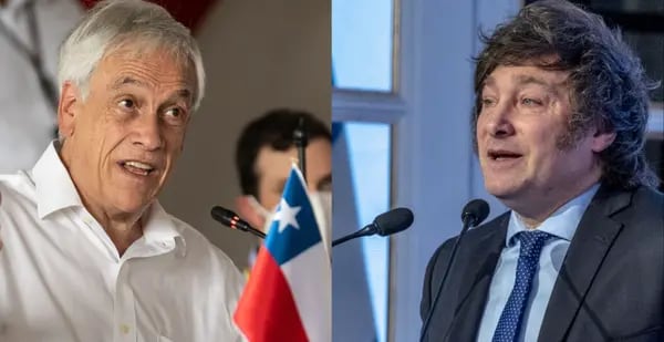 En el margen izquierdo, el expresidente chileno Sebastián Piñera. En el margen derecho, el candidato a Presidente argentino Javier Milei.