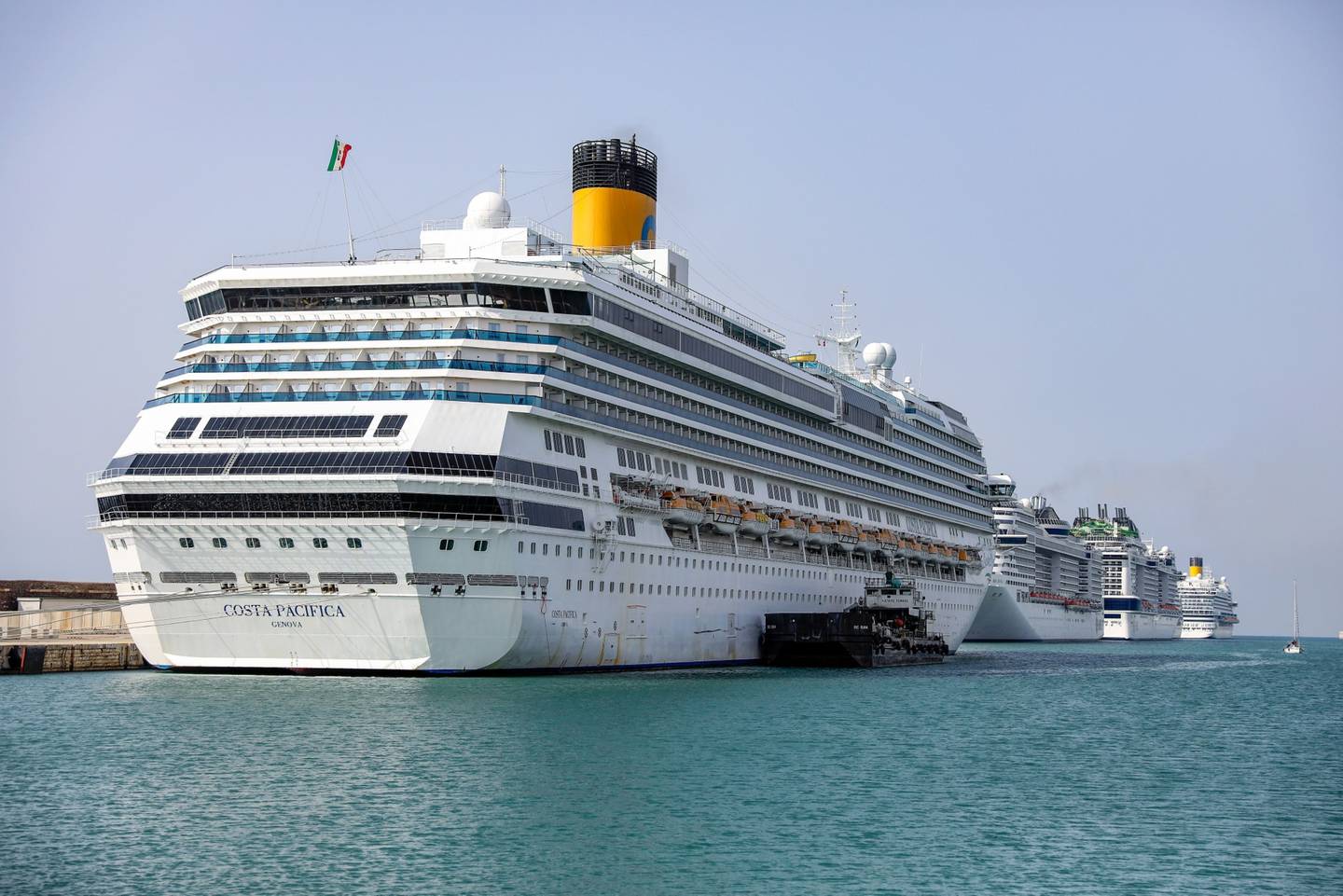 It's docked at the port of Civitavecchia near Rome, Italy, on Monday, Feb. 22, 2021.