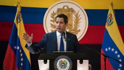 El líder de la oposición, Juan Guaidó, habla durante una conferencia de prensa en Caracas, Venezuela, el lunes 22 de noviembre de 2021.Fotógrafo: Gaby Oraa / Bloomberg