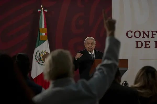 Mexican President Andres Manuel Lopez Obrador at a daily press briefing in Mexico City.