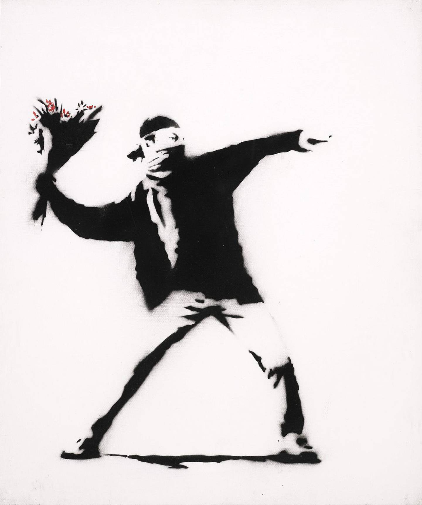 El lote 174 es una obra de Banksy, "Untitled (Flower Thrower)", que se muestra en esta foto sin fecha enviada a la prensa el 16 de julio de 2009. La obra se vendió por 43.250 libras esterlinas.