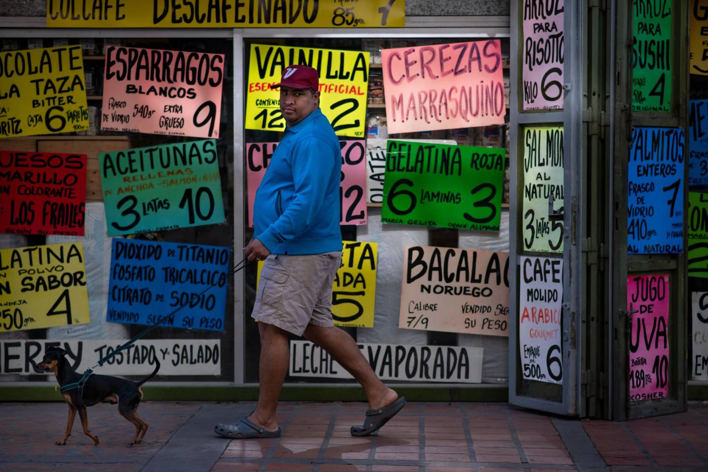 A grocery store displays prices in US dollars in the La Candelaria neighborhood of Caracas.