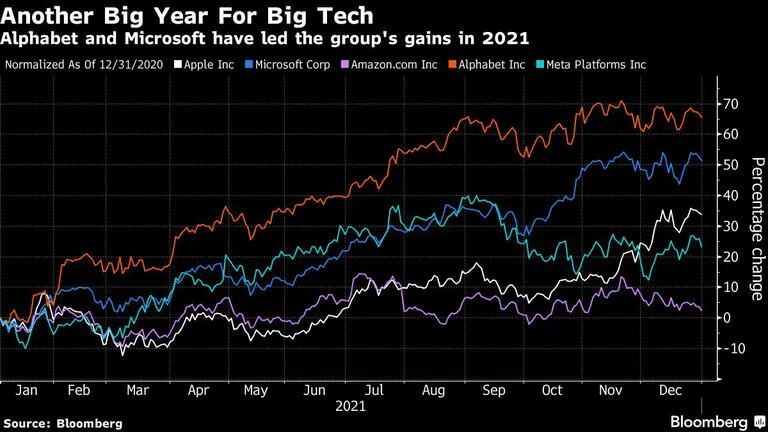 Alphabet and Microsoft have led the group's gains in 2021dfd