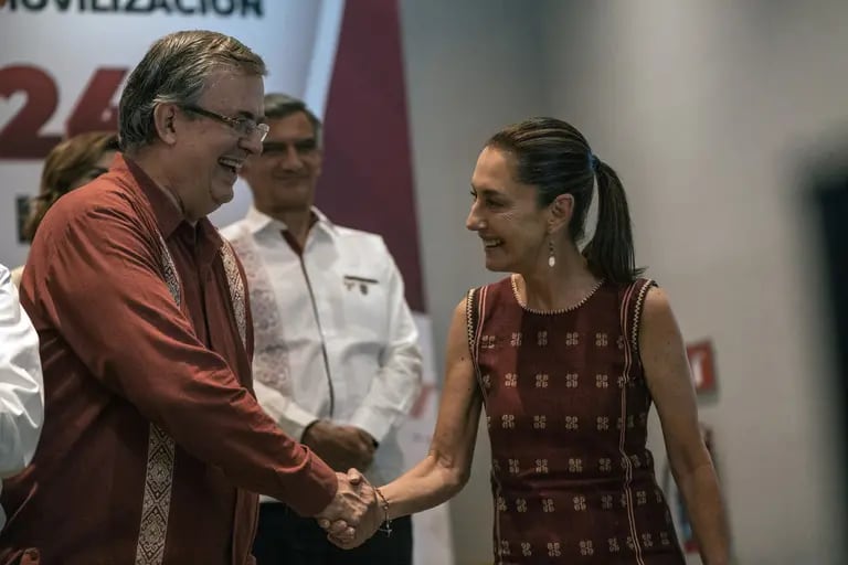 Marcelo Ebrard and Claudia Sheinbaum, two of the candidates vying to represent President Andrés Manuel López Obrador's Morena party in the 2024 elections. The nominee will be announced on September 9 following a poll. Photographer: Luis Antonio Rojas/Bloombergdfd