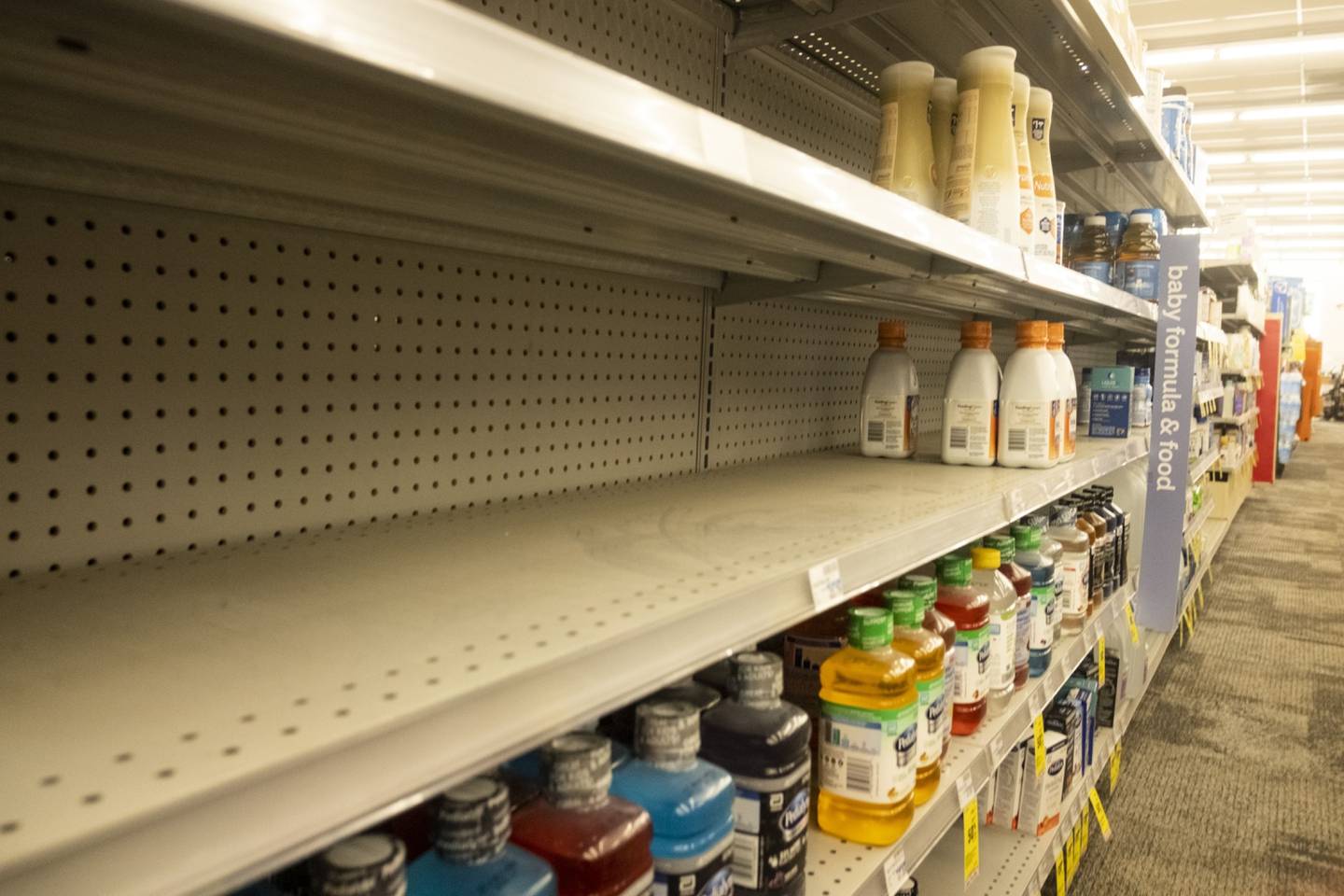 Nearly empty shelves in the baby formula aisle of a grocery store in Detroit, Michigan, US, on Thursday, May 19, 2022. A leading House Democrat plans to grill the Food and Drug Administrations chief about plans to reopen an Abbott Laboratories infant formula plant without first addressing a whistle-blowers allegations.