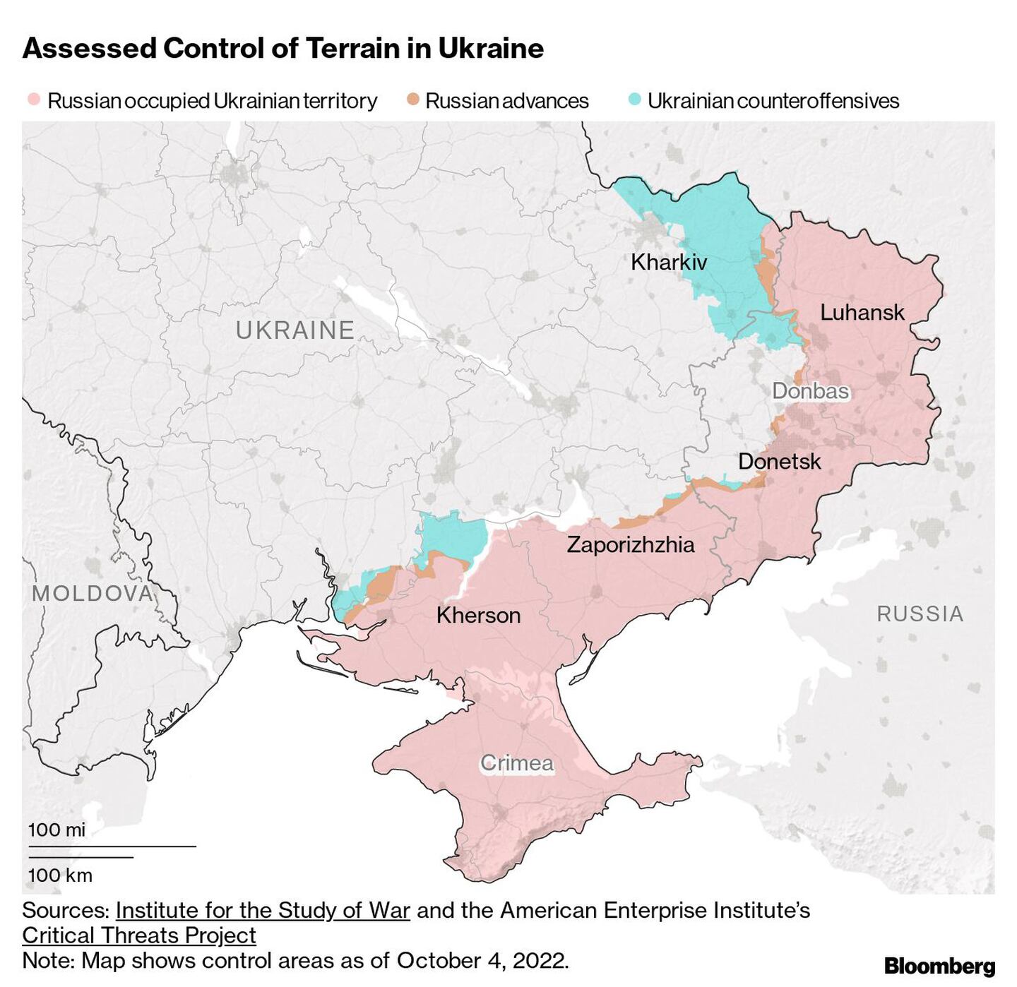 En rosa: Territorio ucraniano ocupado por Rusia
En naranja: Avances rusos
En celeste: contraofensivas ucranianasdfd