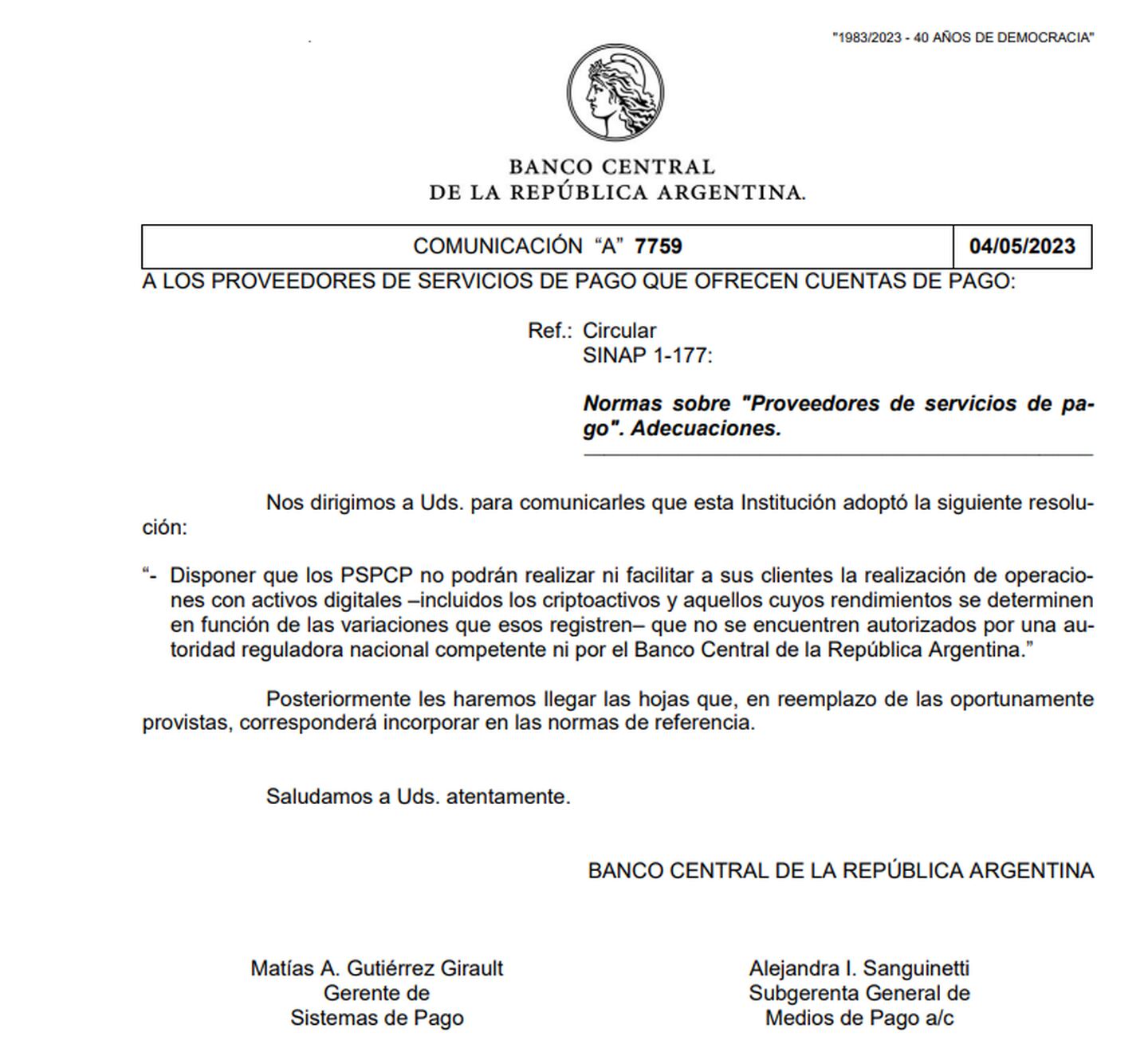 La Comunicación A7759 del Banco Central de la República Argentina.dfd