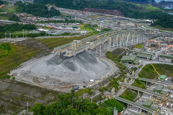 Aerial view of Cobre Panama mine in Donoso, province of Colon, 120 km west of Panama City in 2020. Photographer: Luis Acosta/AFP/Getty Images