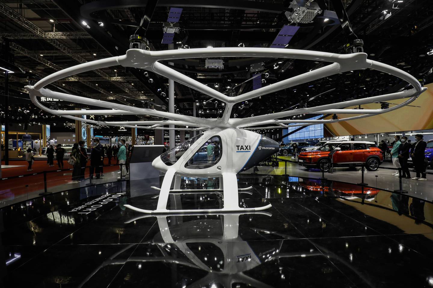 The Volocopter GmbH 2X electric air taxi, manufactured between Volocopter and Geely Technology Group Co., at the Auto Shanghai 2021 show in Shanghai, China, on Tuesday, April 20, 2021.