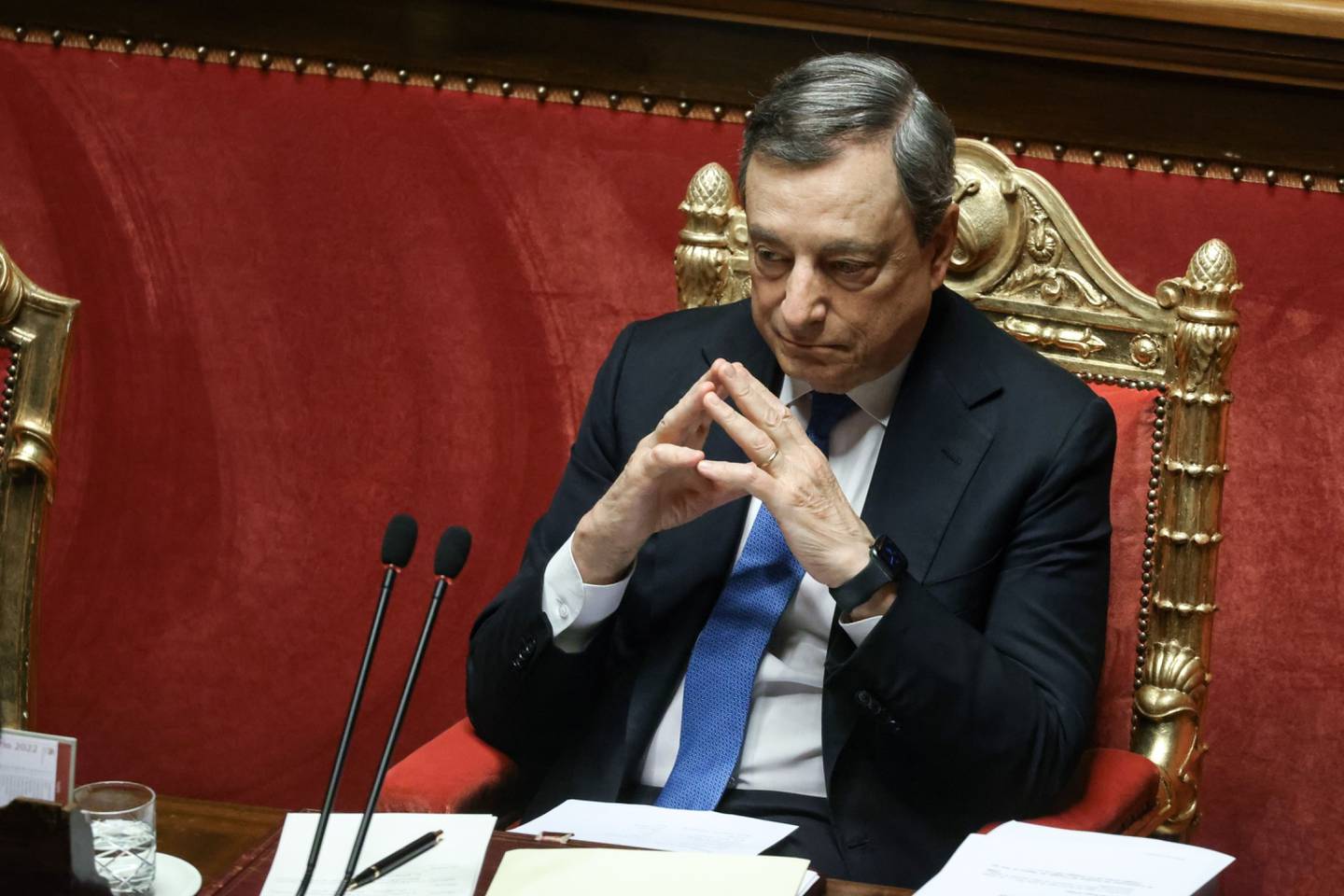 Mario Draghi, primer ministro de Italia, durante un debate en el Senado en Roma, Italia, el martes 21 de junio de 2022.