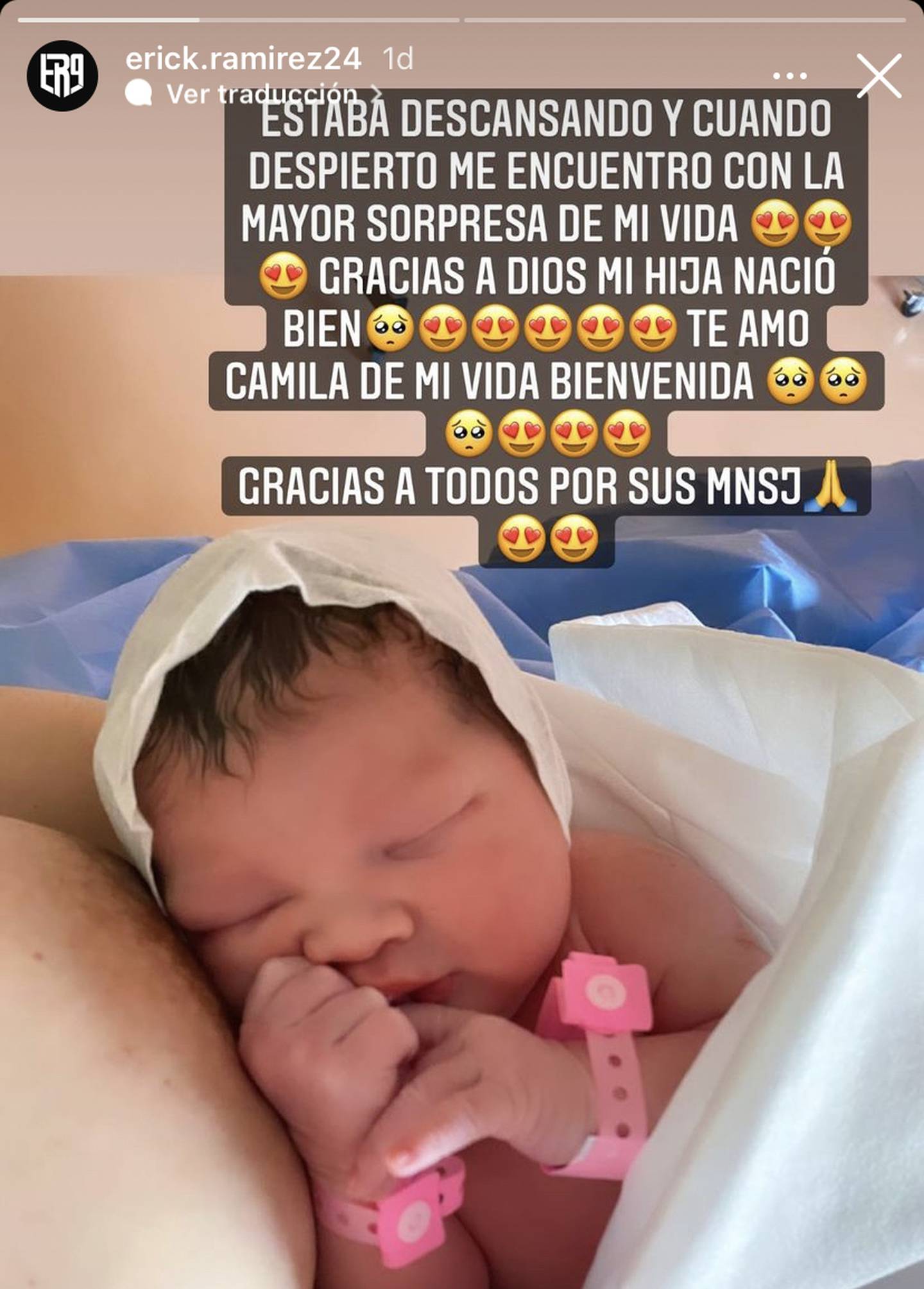 La foto de la bebé Camila, publicada por Eric Ramírez en su cuenta de Instagramdfd