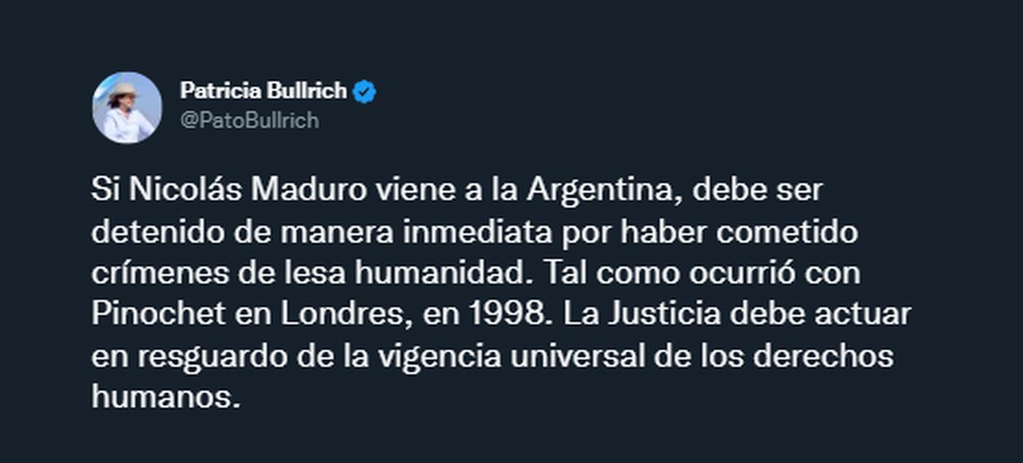 La presidenta del PRO, Patricia Bullrich, critica la presencia de Maduro en Argentina.dfd