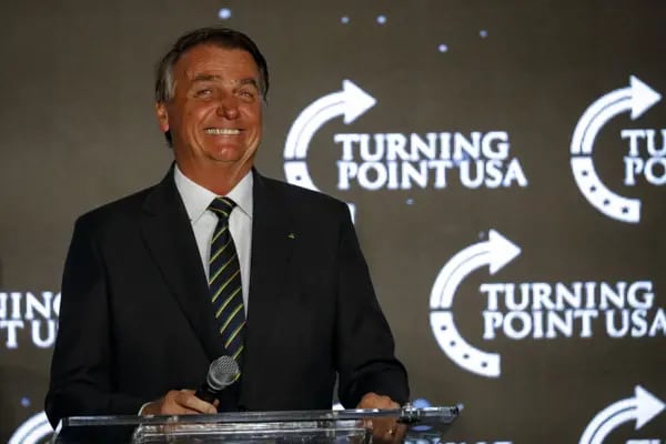 Jair Bolsonaro during an event organized by Turning Point USA, a non-profit conservative organization, in Miami.